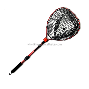 MISTER JIGGING Long Handle Rubber Coated Foldable Telescopic Fishing Net