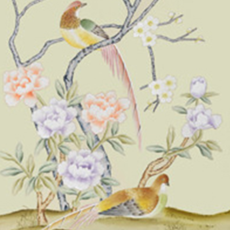 Bird Elegant beige hand-painted wallpaper