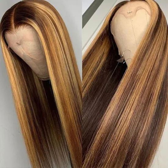 Highlight Brown Color Transparent Lace Front Human Hair Wig Brazilian Colored Human Hair Wigs for Black Women