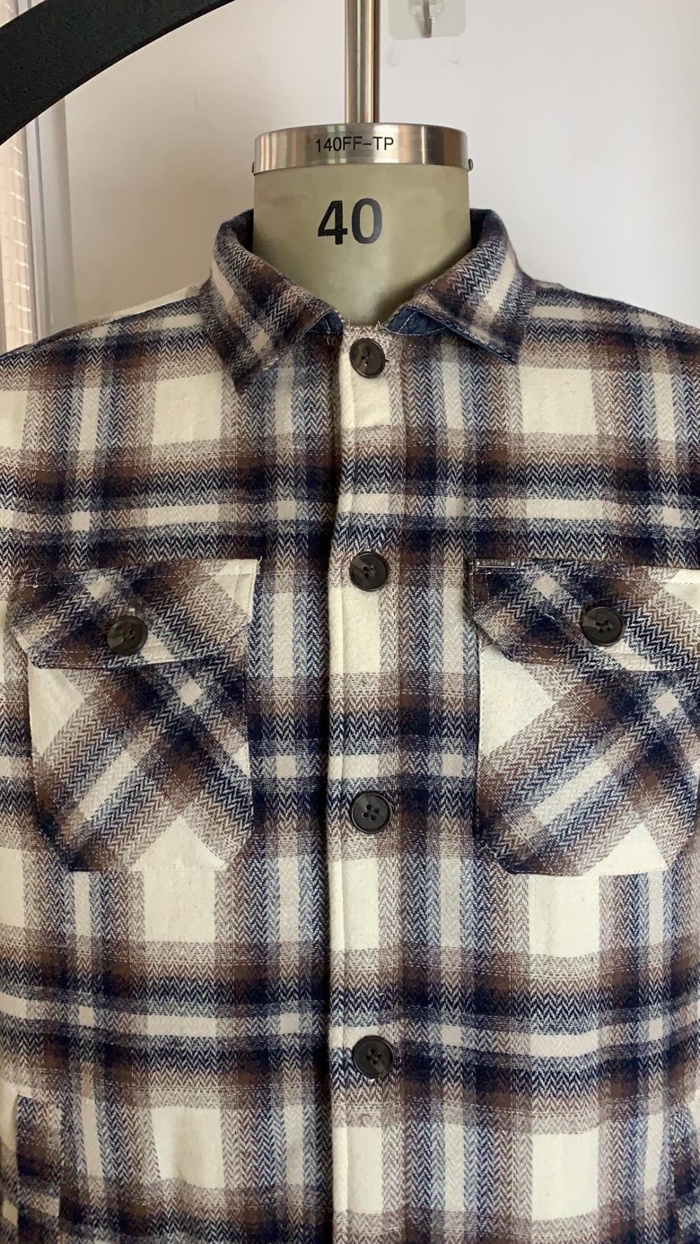 Mens Long Sleeve Plaid Quilted Sherpa Shirt Jacket