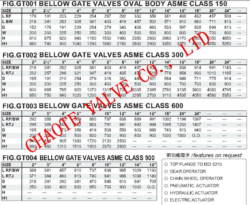 API Bellow Sealed Gate Valve (WZ40H)