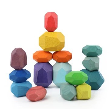 مجموعة Montessori-inspurnbow Stone مجموعة: الموازنة الخشبية والبناء للعب التعليمية للأطفال