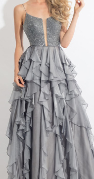 Crystal Beading Long Prom Dress Evening Gown