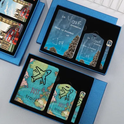 Personalized PU Leather Passport Cover & Luggage Tag Set