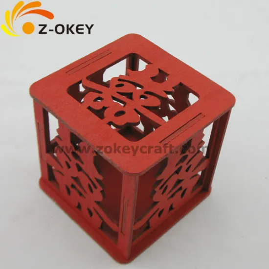 environmental Wood ornaments 3D puzzle with red color for wedding