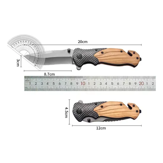 High Hardness Folding Knife with Wooden Handle for Outdoor Camping and Self Defense