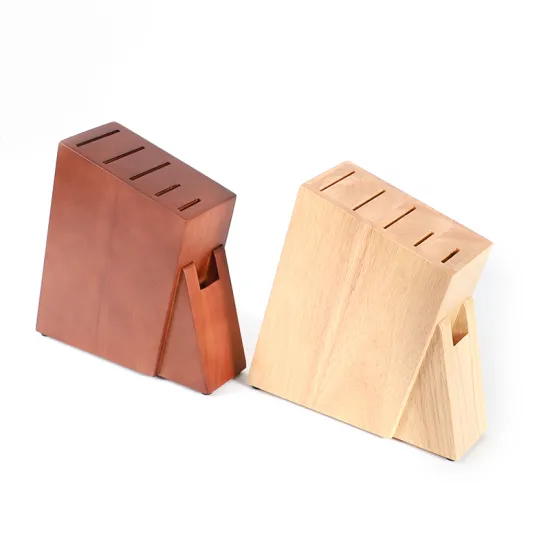 OEM Factory Natural 6-Slot Rubber Wood Kitchen Knife Block: Durable Wooden Storage Solution for Your Knives