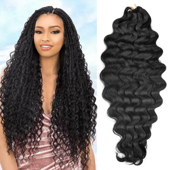 28inch Deep Ocean Wave Braiding Hair Ocean Wave Crochet Hair  Synthetic Soft Long Wavy Crochet Hair Extensions with Curly Ends