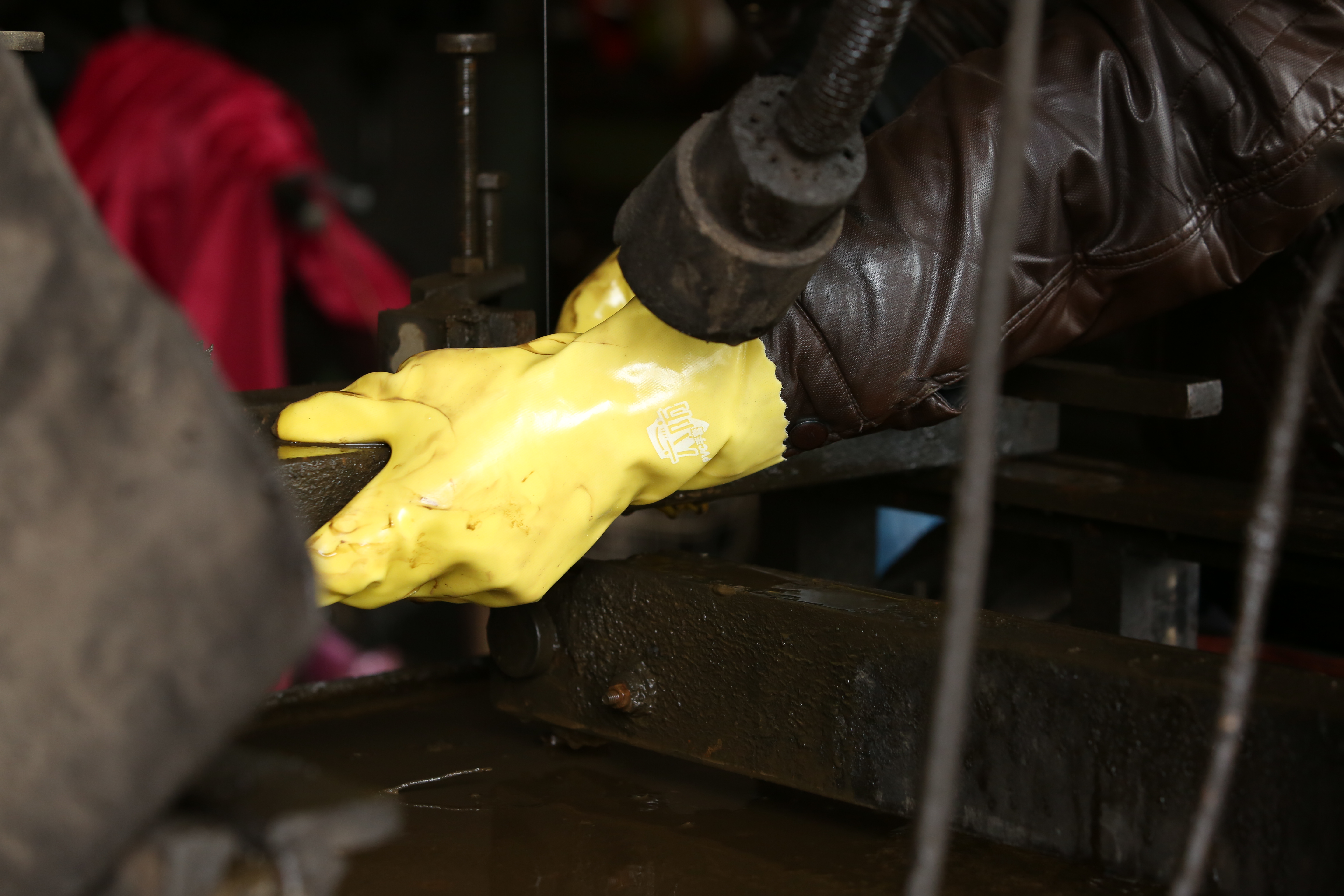 Yellow PVC coated gloves cotton linning