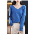 Korean version V-neck solid color knit jumper