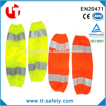 high visibility polyester fluorescent yellow orange reflective leg gaiters with reflective stripes