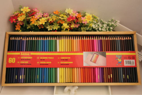 60 colors colored pencils/ natural wooden made pencil box /Senior 60 colored pencil