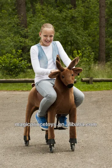 (EN71&ASTM&CE)~(Pass!!)~Dalian Durable Kid Animal Mechanical horse Toys/Brown reindeer animal toy on wheels/Magicprincetoys