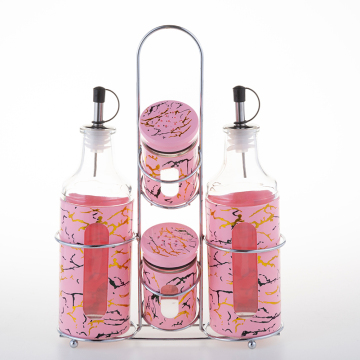 Four piece kitchen seasoning set spice jar cooking oil bottle glass leakproof dispenser