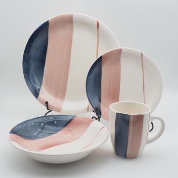 Handgeschilderde stijl keramische diner set, steengoed servies sets, kleurrijke serviesset