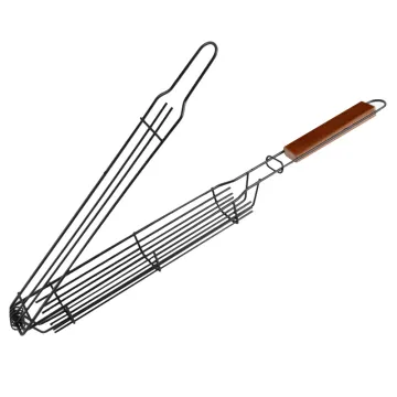 Wooden Handle Nonstick Metal Grill Basket for BBQ