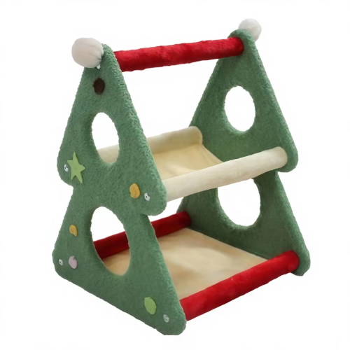 Luxury Cat Activity Tower Wooden Indoor Scratcher Multi-Level Climbing Condo Sleeping House for Large Cats Modern Christmas
