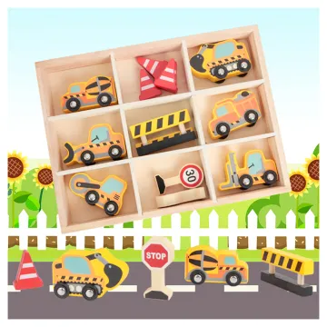 Wooden Tray Transportation Vehicle Toddler Playset: An Educational Toy with 9pcs and Street Sign Set