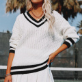 Womens VNeck Striped Pullover Sweaters