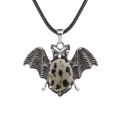 Dalmation Jasper 13X18mm Cabs Antique Silver Alloy Antique Silver Alloy Bat Pendant Necklace 45cm Black Cord