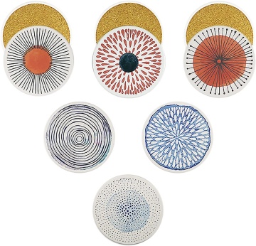 Colorful Round Ceramic Stone Coasters with Cork Base for Drink Protection