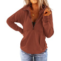 Women's Long Sleeve Lapel Half Zip Up Sweatshirt