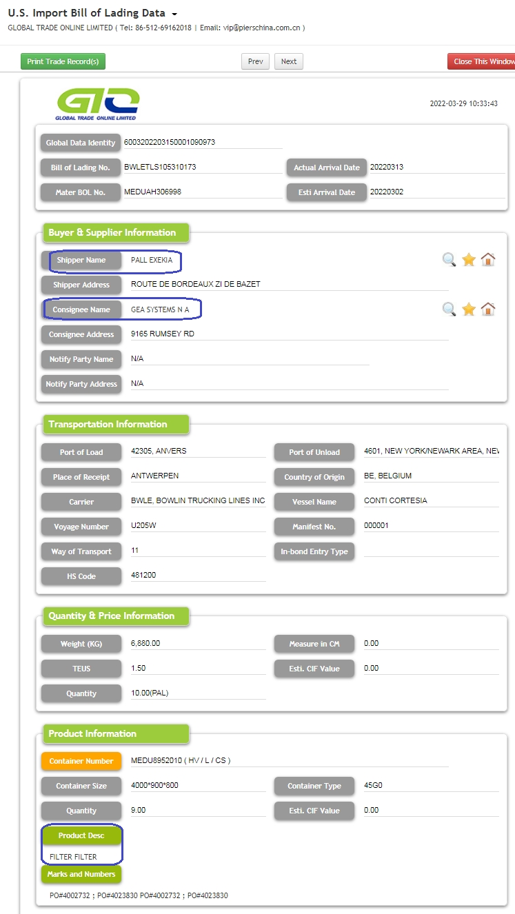 Filter - USA Importera handelsdata