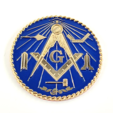 Custom Masonic Metal Badge: 3\" Gold Blue Freemason Working Tools Round Masonic Auto Car Emblem