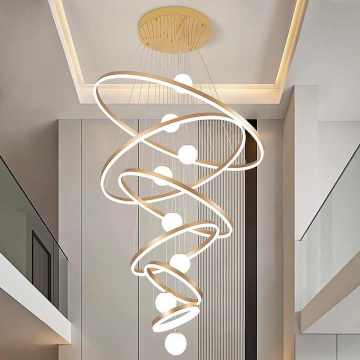 Modern French Luxury Duplex Villa with Large Chandelier Staircase Lamp