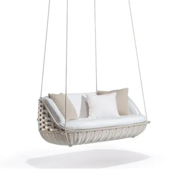 Double Seater Rattan Egg Hanging Swing with Canopy - Outdoor Wicker Hanging Chair
