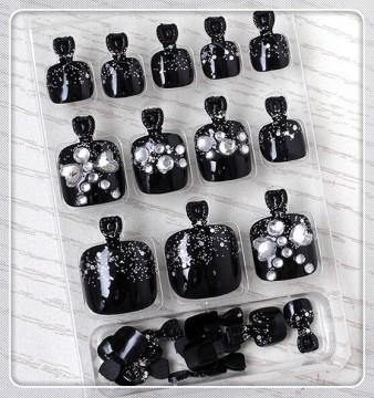 hot sale Fashion eco friendly 3D imitation diamond printing toe art fake Nails set