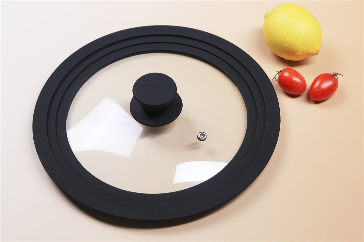 Black rim silicone glass lid with 4mm glass