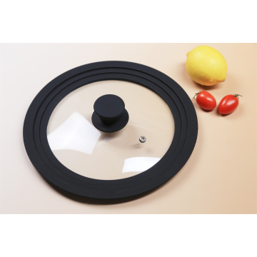 Black rim silicone glass lid with 4mm glass