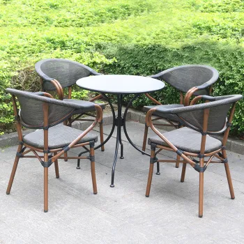 Round Wood Dining Set with 4 Chairs: Balcony and Outdoor Furniture