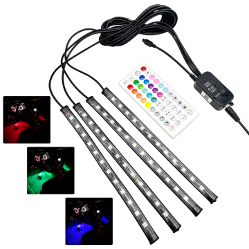 4Pcs 48 Music LED Interior Lights - Remote Controller Car LED Strip Lights for Christmas (Multicolor)
