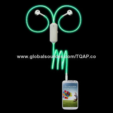 Earphone with Light Cable, (EL Cable), (Neon Light)