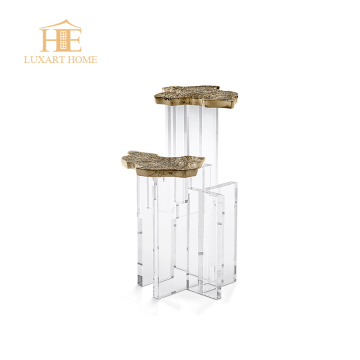 2025 Modern Unique Round Tempered Glass Side Table with Brass Hand Design