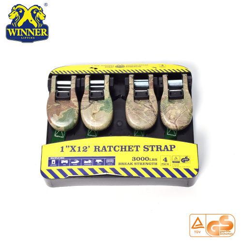 1 Inch 3000LBS Camouflage Ratchet Tie Down Strap Set 4PC