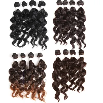 X-TRESS Natural Loose Wave 4Pcs/Pack 16-18 Inch Synthetic Hair Weave Bundles Ombre Brown High Temperature Fiber Hair Extensions
