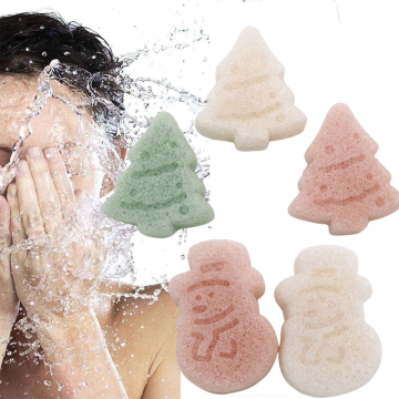Wholesale Organic Facial Bamboo Charcoal Cleaning Konjac Sponge Snowman Christmas Tree Natural Biodegradable Konjac Sponge