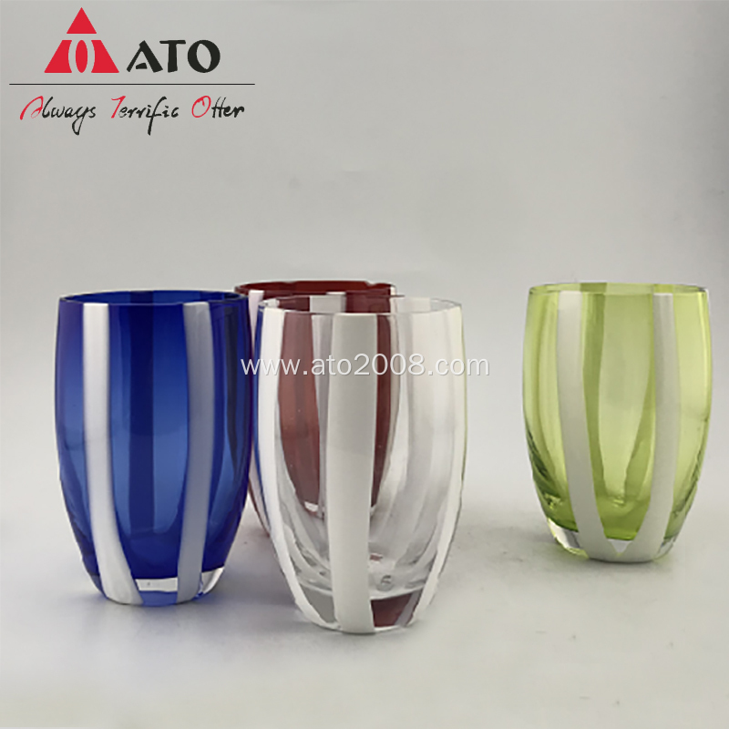 Solid Glass Cup With White Strips glass Tumbler