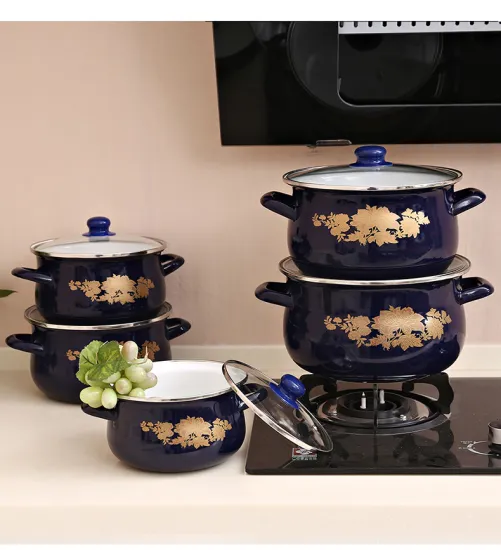 5PCS 18-26cm High Quality Blue Color Decals Glass Lid Enamel Casserole Set