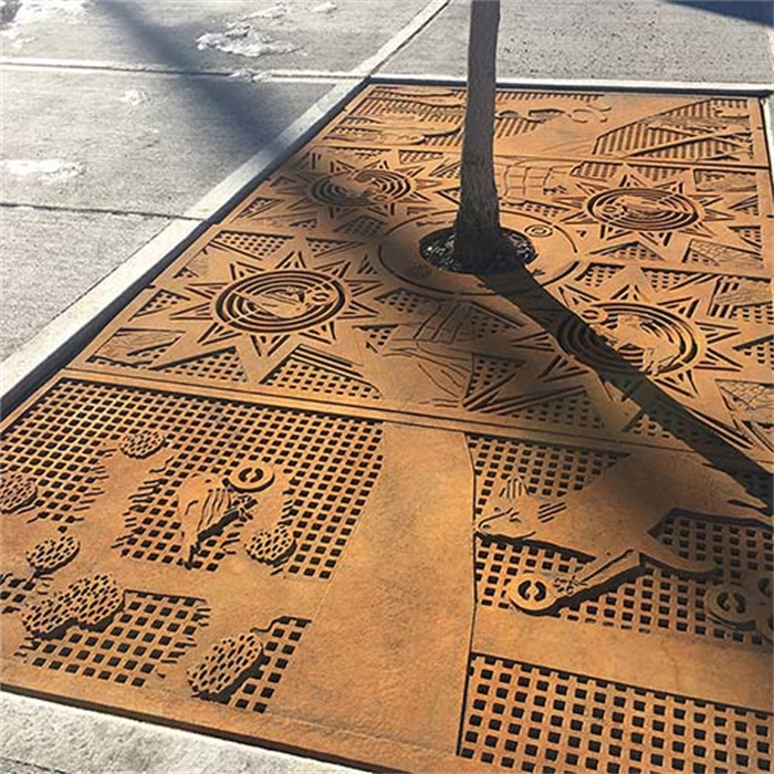 Weathering steel tree grating