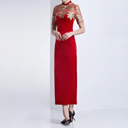 2016 New Red Prom Long Evening Dress Chinese Qipao