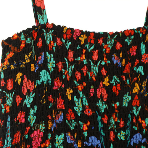Print Recycled Viscose Long Dress with Smock Stitches