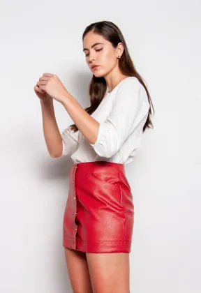 2020 New Fashion Red Ladies Pu Leather Skirt