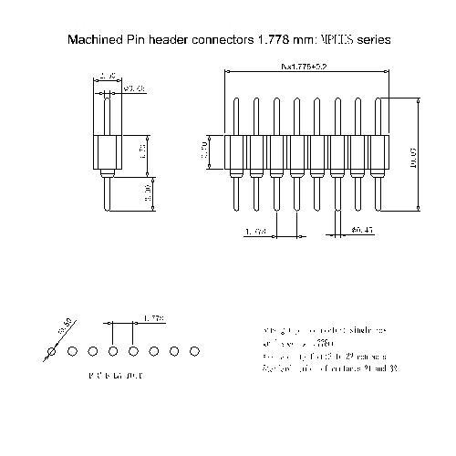 MPHHS-XXXA00 Machined Pin header connectors 1.778 mm MPHHS series MPHHS-XXXA00 Machined Pin header connectors 1.778 mm MPHHS series