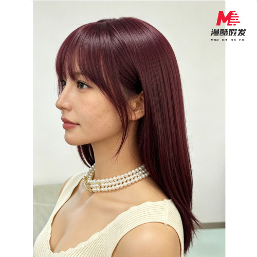 Stylish Red-Violet Wig with Natural Bangs 3