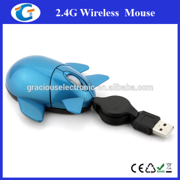 aircraft optical wire mouse with retractable cable