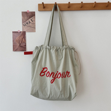 Custom Trendy Bonjour Reusable Large Drawstring Bag